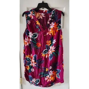 Old Navy Ladies Pink Tropical Print Summer Shift Dress - Size L